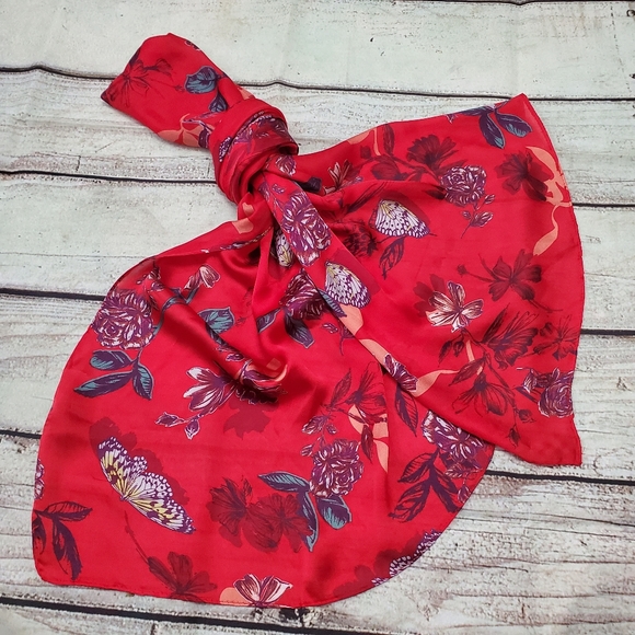 Accessories - Red Floral Butterfly Summer Scarf
